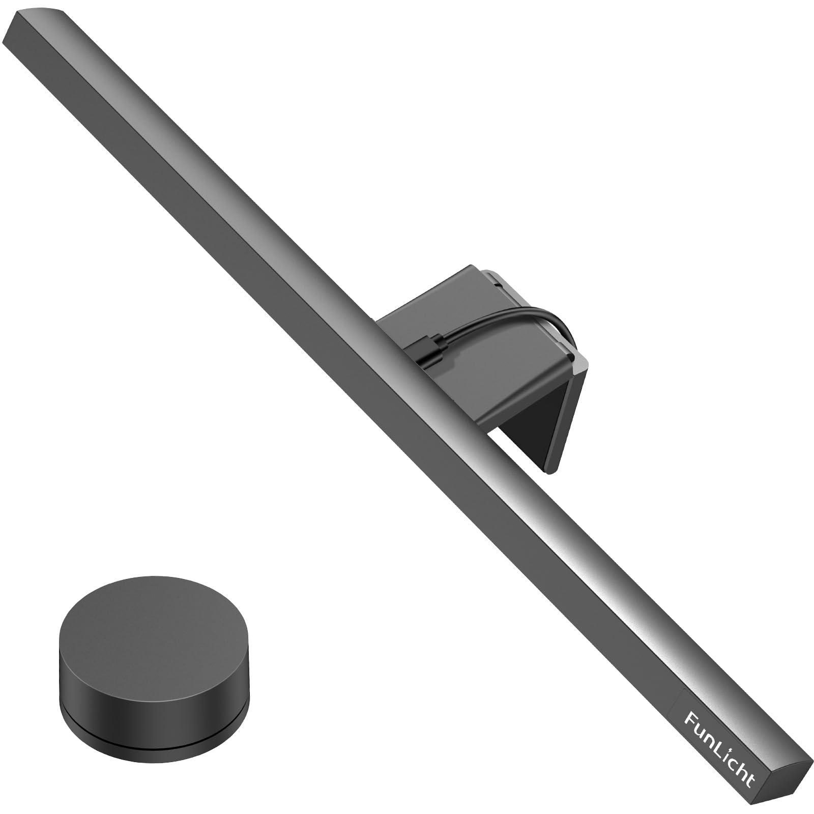 Funlicht ML2302 monitor light bar with its remote control, lighting a desk